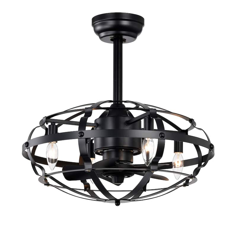18 inch Low Profile Small Caged Ceiling Fan with Remote Control, 6 Speed Industrial Ceiling Fan Light Kit