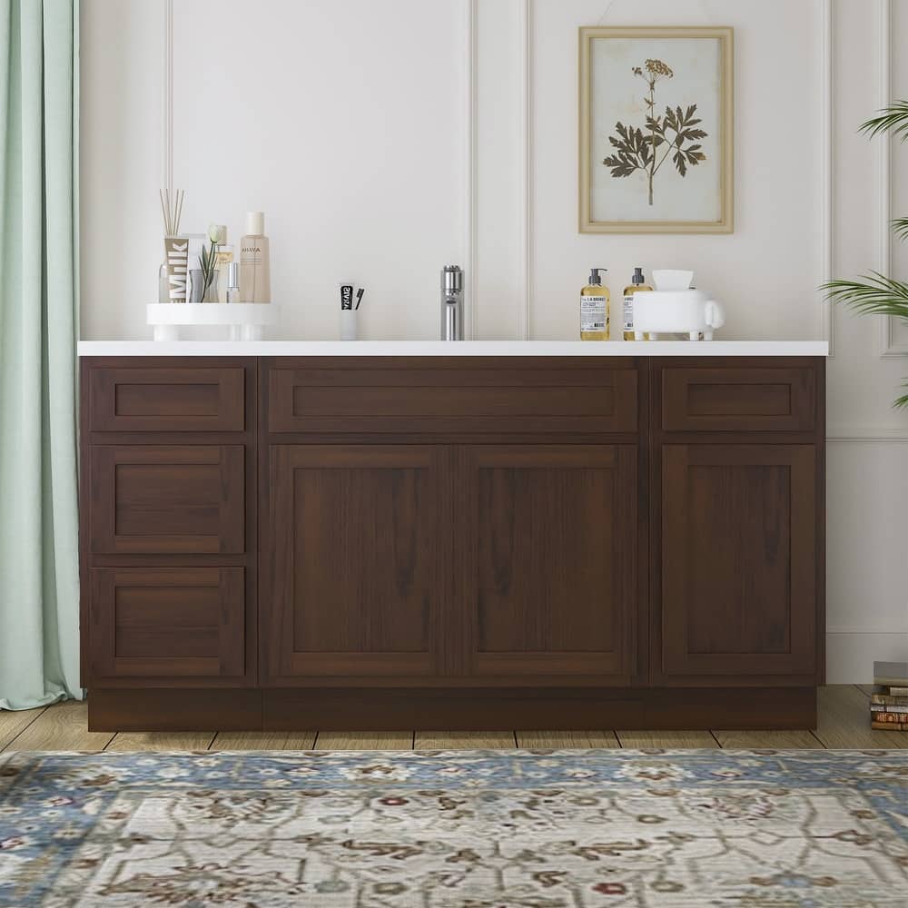 Vanity Art 66" Oak Freestanding Bathroom Vanity Cabinet without Top