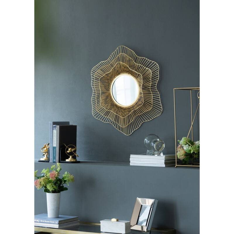 Metal Wall Mounted Mirror - Home Decor for Bathroom, Living Room - Gold