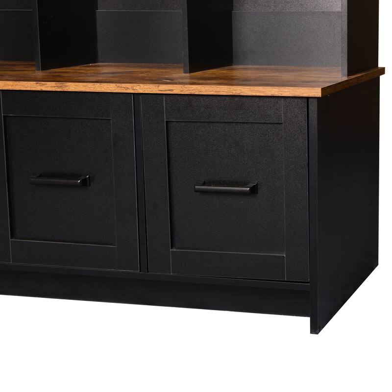 40.2" Modern Coat Rack with 3 Shelves and Drawers,Storage Bench