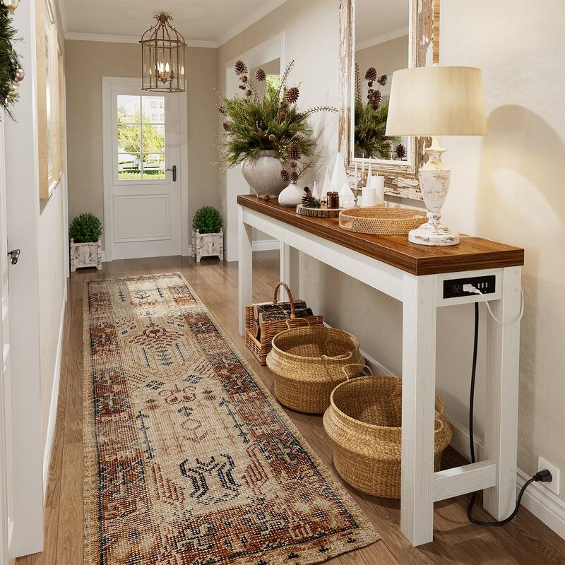 63-In Console Table with Charging Station, Farmhouse Entryway Table/ Behind Couch Table