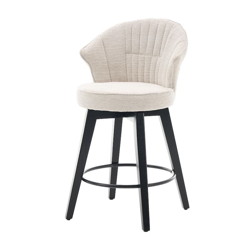Chenille Upholstery Wing Back Swivel Bar Stools w/ Wood Legs(Set of 2)