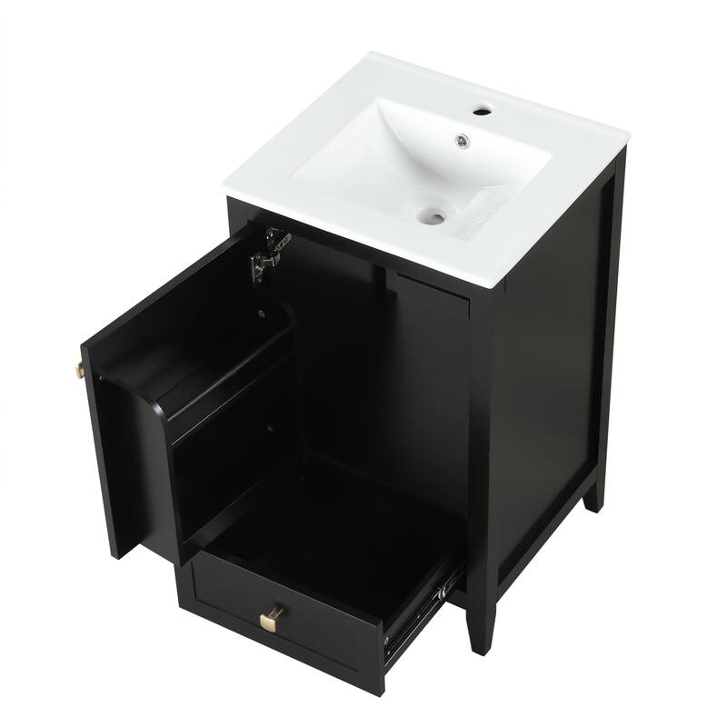 Bathroom Vanity with Top Sink, Vanity Cabinet with Soft Closing Door, Bathroom Vanity Set with Storage Rack and Drawer