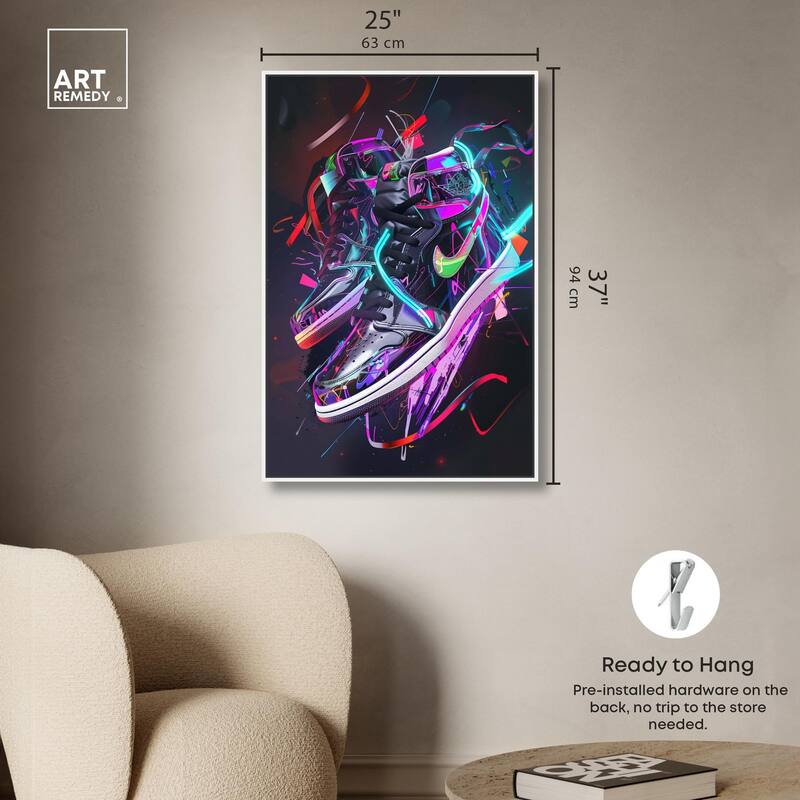 Neon Ribbons Sneakers Canvas by Art Remedy