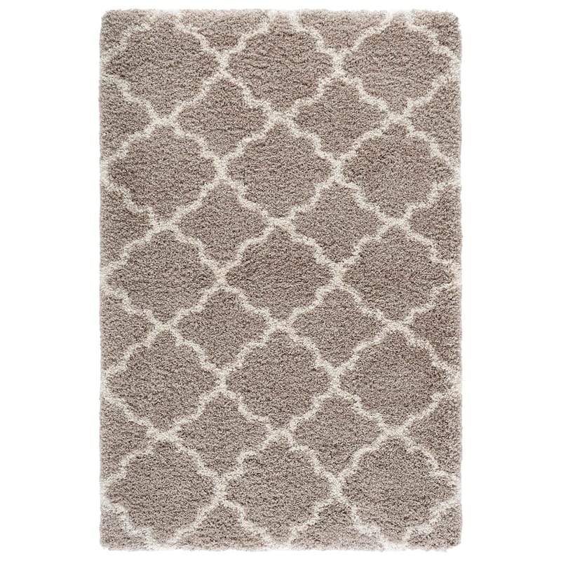 SAFAVIEH Hudson Shag Jeryl Glam Trellis 2-inch Area Rug - 4' x 6' - Beige/Ivory