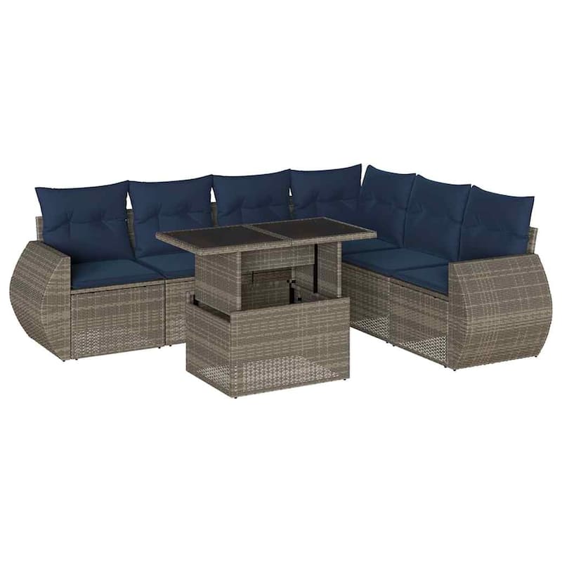 vidaXL 7 Piece Patio Sofa Set with Cushions Black/Brown/Gray Poly Rattan - 24.4 x 24.4 x 27.2