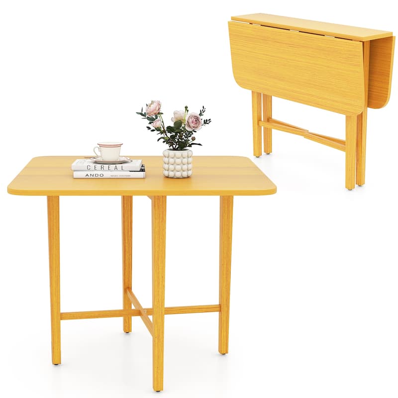 Foldable Dining Table with Drop Leaf Natural and Walnut Rubber Wood Convertible Kitchen Table for Small Spaces - Natural