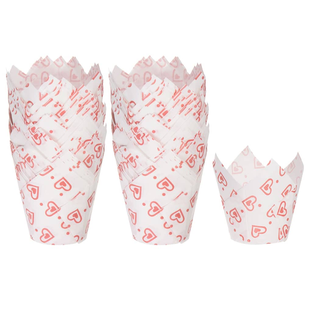 100Pcs Tulip Cupcake Liners Paper Baking Cups White with Heart Pattern - White with Heart Pattern