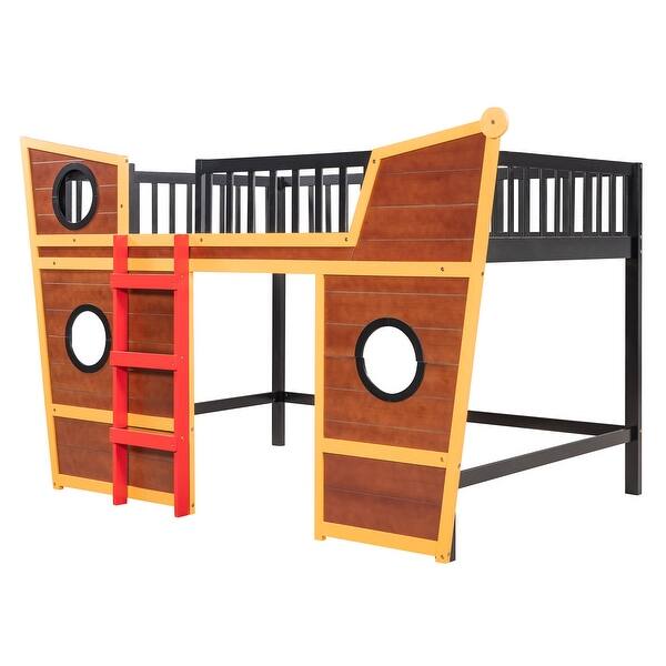 Full Size Boat Shape Bed Loft Bed Modern Bedroom Solid Wood Frame