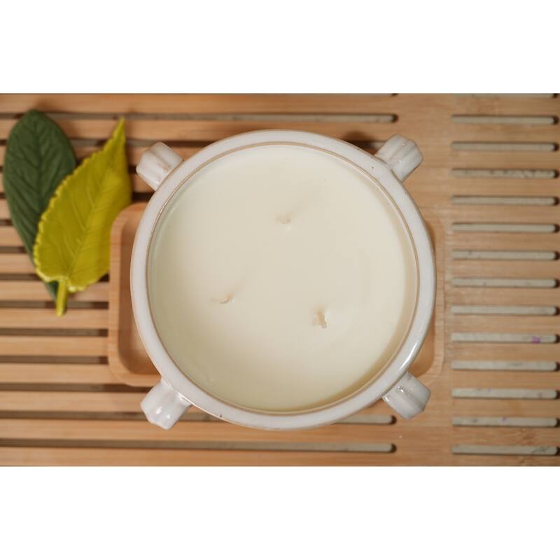 7.13in WH Ceramic Candle w Four Handles (15oz) - Santal