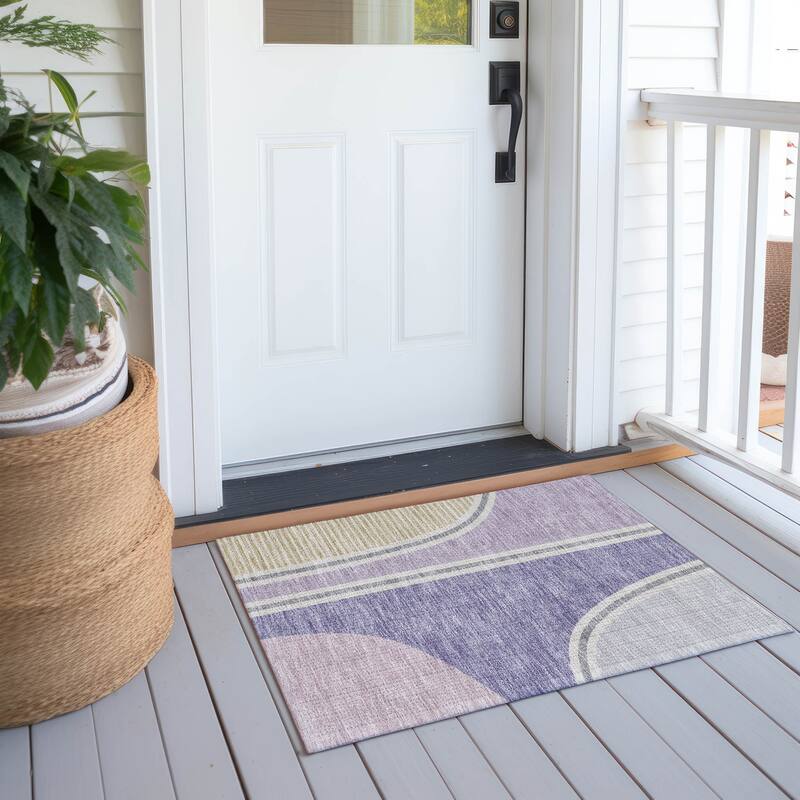 Machine Washable Indoor/ Outdoor Contemporary Keely Chantille Rug - Purple - 1'8" x 2'6"