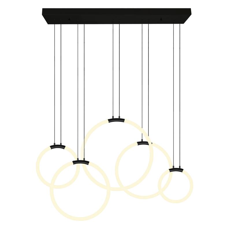 Hoops Integrated LED 44in 5 Ring Black Chandelier - Black