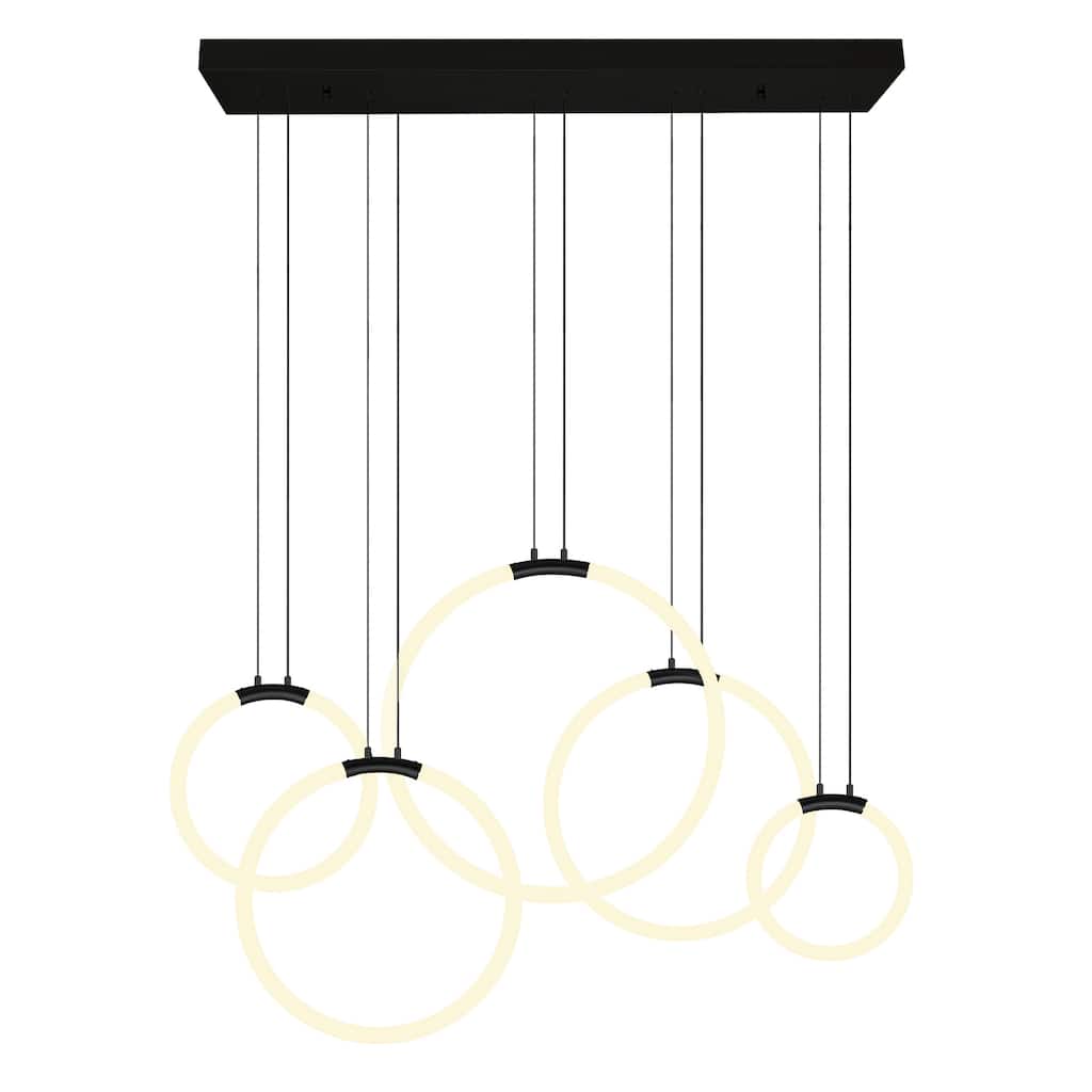 Hoops Integrated LED 44in 5 Ring Black Chandelier