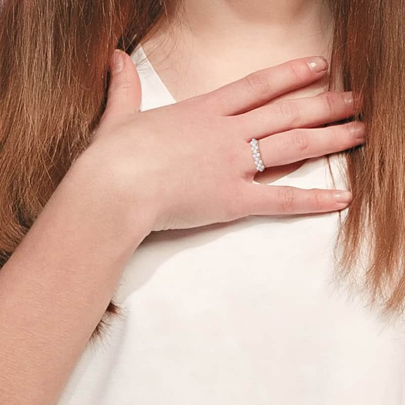 Miadora White Cultured Freshwater Pearl Semi-Eternity Ring in 14k Yellow Gold