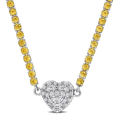 Miadora 11 5/8ct TGW Citrine Created White Sapphire Heart Necklace in Sterling Silver-17 in