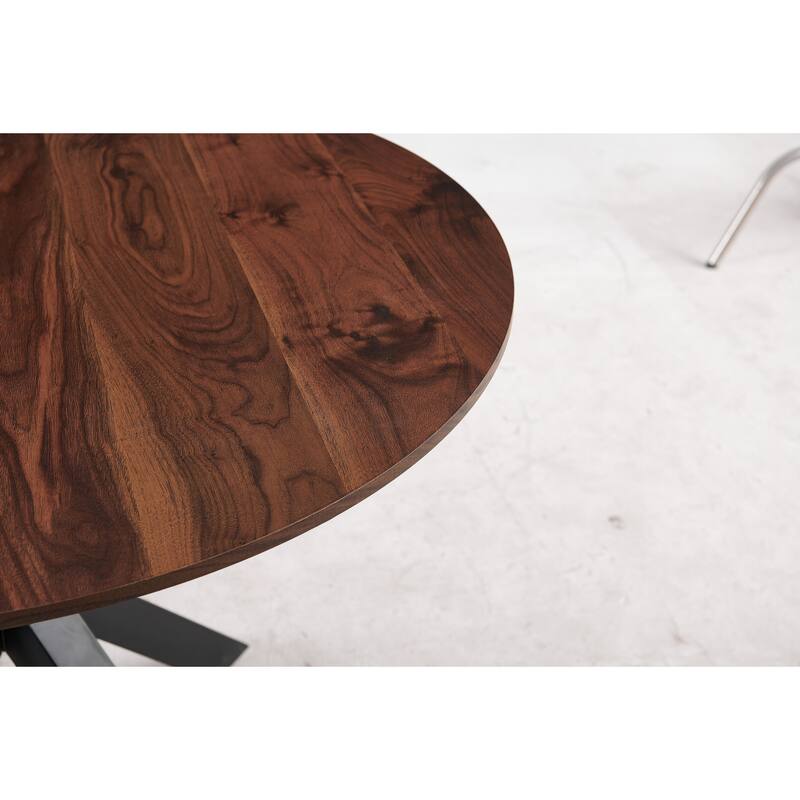 42.1"BLACK AND WOOD COLOR Table Mid-century Dining Table for 4-6 people, End Table Leisure Coffee Table,cross leg - Matte Black+Natural