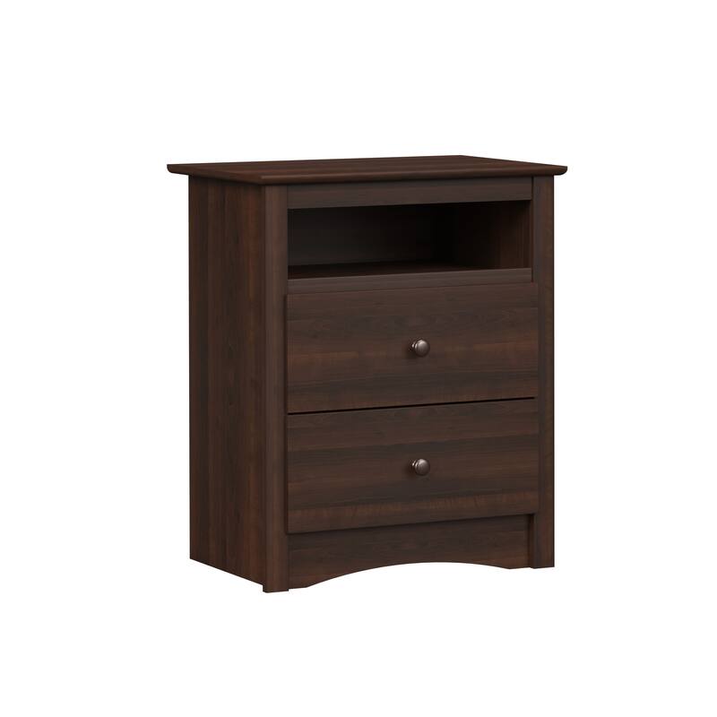 Prepac Fremont 2 Drawer Nightstand: Elegant Bedroom Furniture, Bedside Table with Open Shelf, Espresso