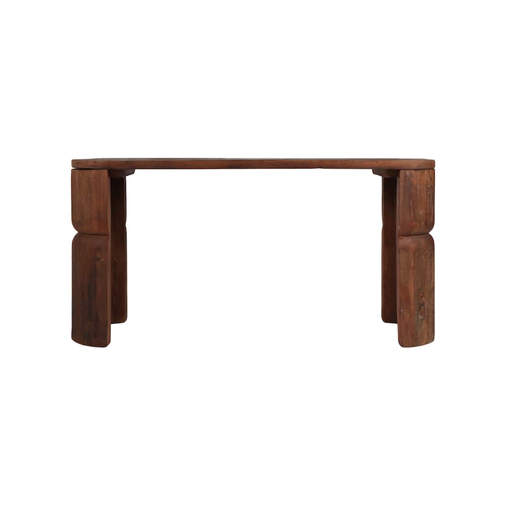 Handcrafted Solid Wood Console Table Sculptural Design - 60" Brown - 60" x 14" x 30"