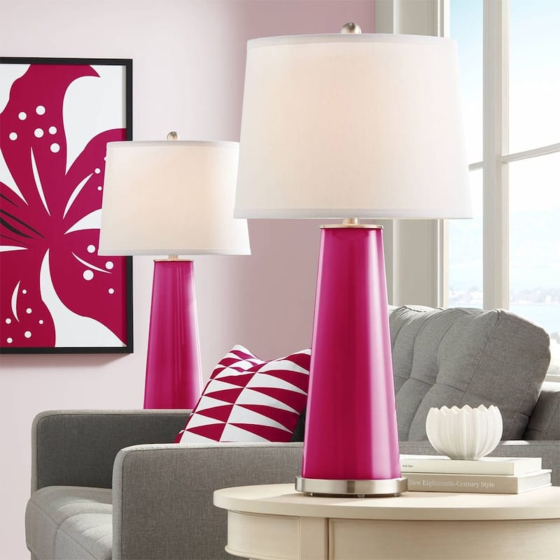 Modern Table Lamps 29 1/2" Tall Set of 2 French Burgundy Glass Bedroom - 15" x 28"