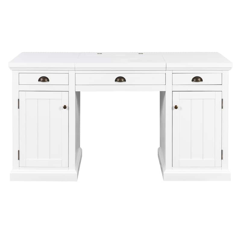 67-Inch Modern Executive Computer Desk with 2 Wooden Doors Storage Cabinet & 3 Drawers