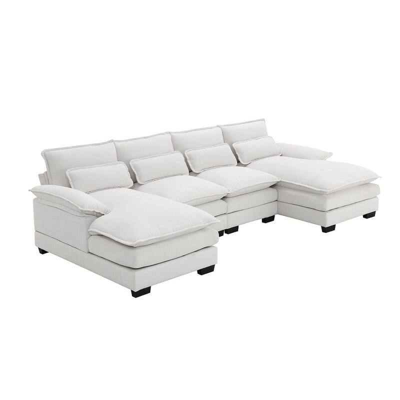 6-seat U-shaped Sectional Sofa, Sleeper Sectional with Waist Pillows for Living Room, Apartment