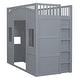 preview thumbnail 10 of 14, Grey Twin Size Solid Wood House Loft Bed with Ladder & Wardrobe