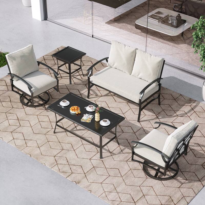DREAMSIDEA Outdoor Metal Swivel Furniture Patio Conversation Set