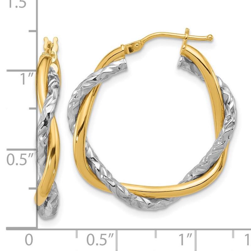 Curata 14k Two Tone Gold Polished and Textured Twisted Hoop Earrings - 28.7x27.8mm