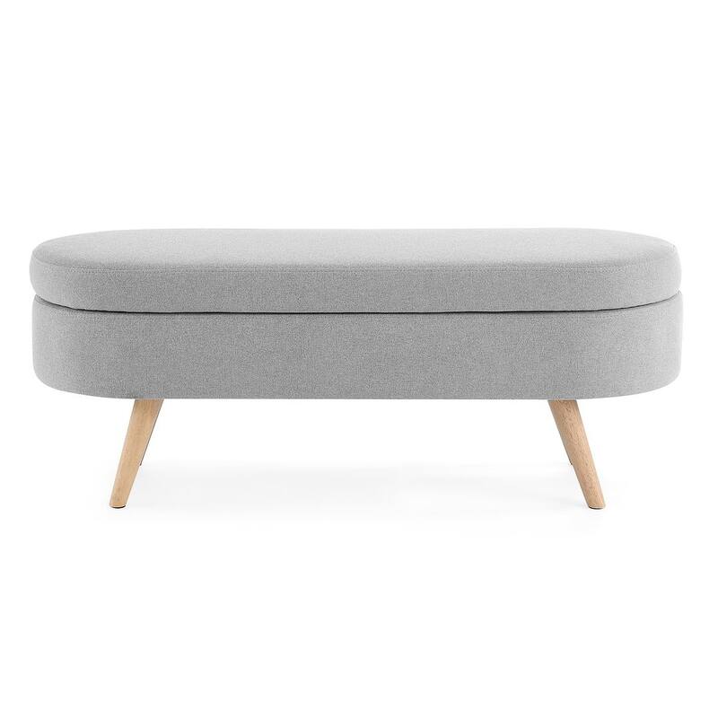Modern Oval Storage Bench with Wood Legs - Grey