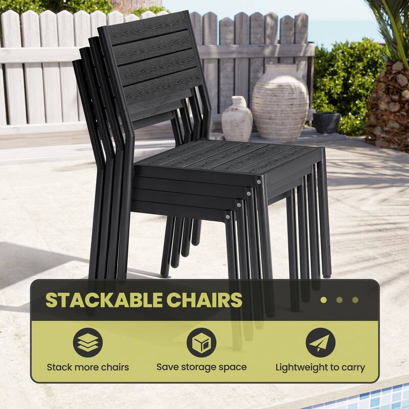 9PCS Outdoor Aluminum Dining Table with Umbrella Hole and Stackable Dining Chairs