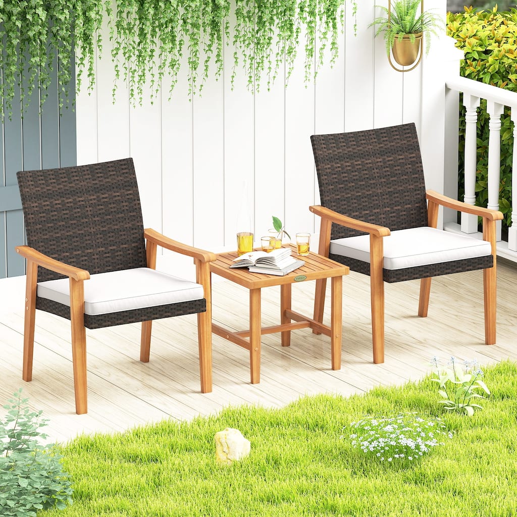 Gymax 3 PCS Patio PE Wicker Furniture Set w/Coffee Table & Cushions