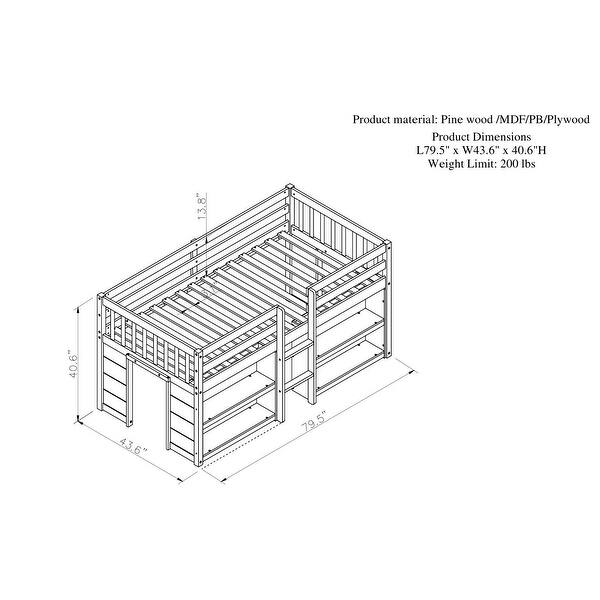 Multi-function Twin Size Low Loft Bed with Shelves for Kids