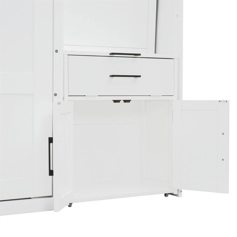 Twin Size Murphy Bed with Closet, Desk and Storage Shelves, Space Saving Design Murphy Bed Cabinet with Open Storage
