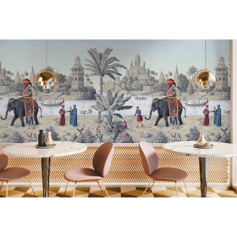 Exotic Journey Panorama Wallpaper Mural - Blue - W:175" x H:118"