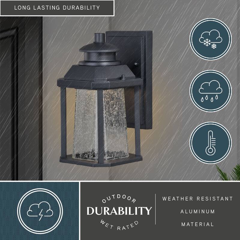 Freeport Aluminum 1 Light LED Dusk to Dawn Black Outdoor Wall Lantern Clear Glass - 5.5-in W x 9.75-in H x 6.5-in D