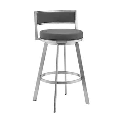 Grey Faux Leather Swivel Counter Bar Chair with Arms and Footrest - 20” x 20” x 34” (D x W x H)