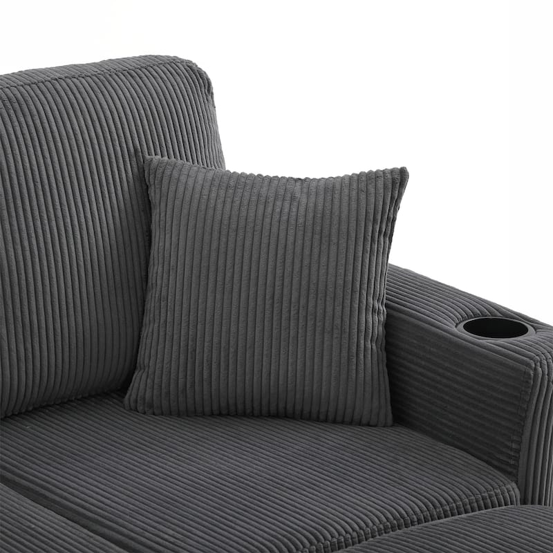 L-Shaped Sectional Sofa with Pull-Out Storage,Ottoman & Pillows 3-Seat with USB Charging,Cup Holder, Convertible Design