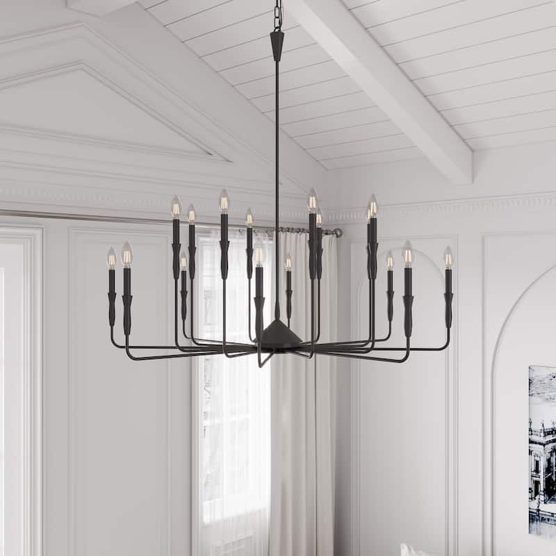 Farmhouse Multi-Light Classic Black Candle Chandelier for Kitchen Island - 16-Light: 47.2 in. W x 47.2 in. D x 44.5 in. H