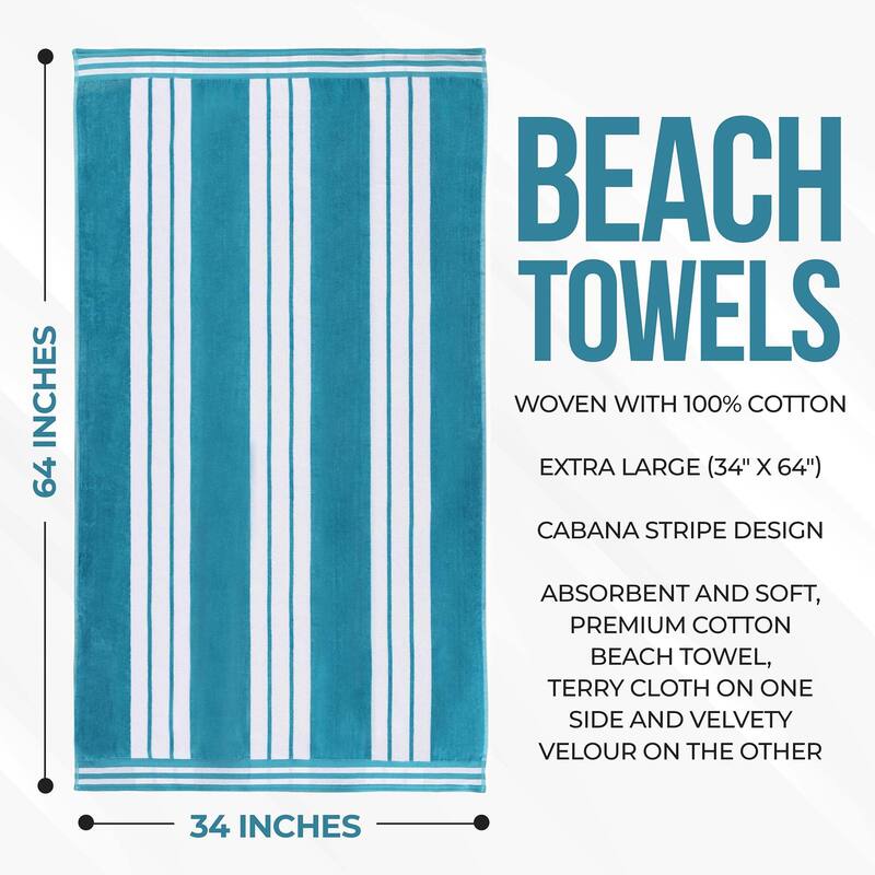 Superior Striped Large Oversized Cotton Beach Towel - Set of 2
