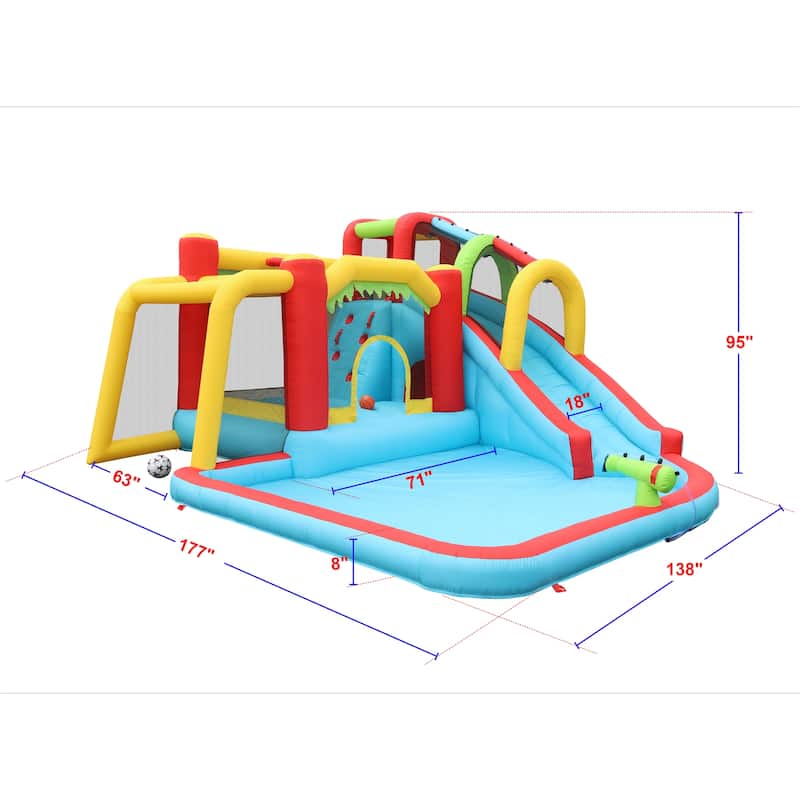 7 In1 Inflatable Slide Water Park Bouncing House Outdoor Soccer - 177"