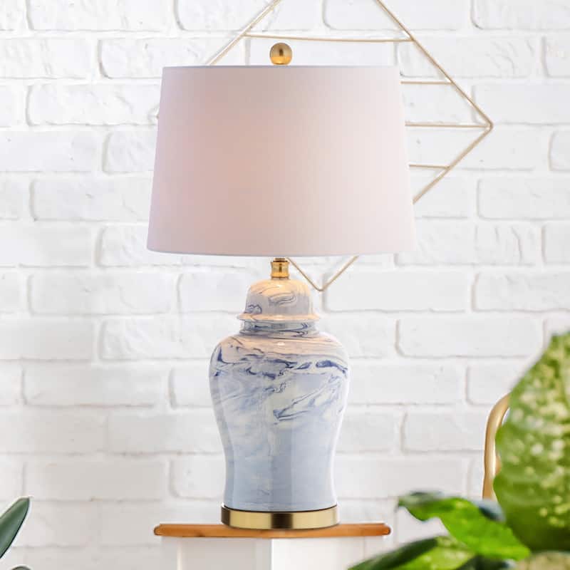 Clarke 26" Ceramic LED Table Lamp, Blue/White by JONATHAN Y