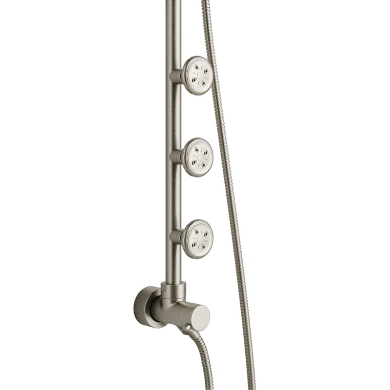 Lanikai 8-in Rain Showerhead System with 3-Body Jets Multi-function Handshower and Pivoting Shower Arm Brushed Nickel 1.8GPM