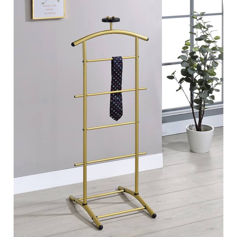 Valet Stand Metal Rod Top Organizer with Accessory Shelf - Gold