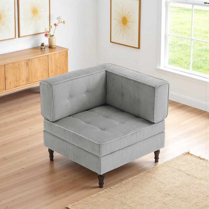 32.57" W Upholstered Corduroy Corner Accent Chair - Light Grey