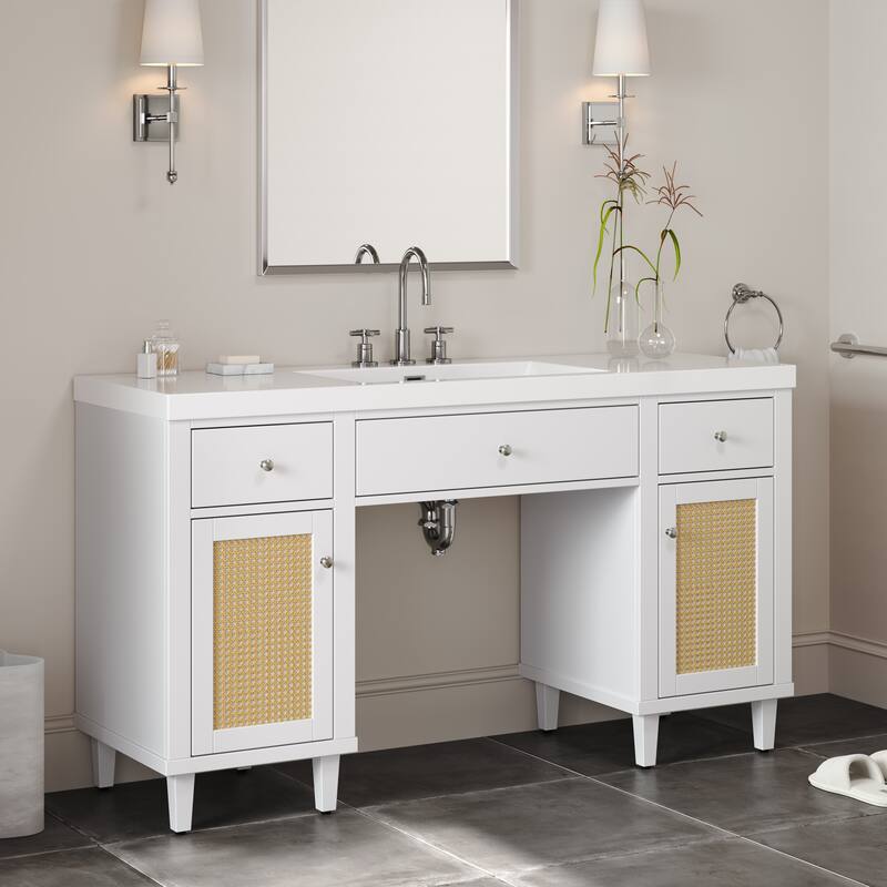 60 Inch ADA Bathroom Vanity with SMC Sink, Soft Close Drawers & Tip-Out Tray