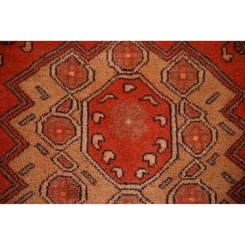 Geometric Zanjan Persian Vintage Area Rug Hand-knotted Wool Carpet - 4'11"x 12'11"
