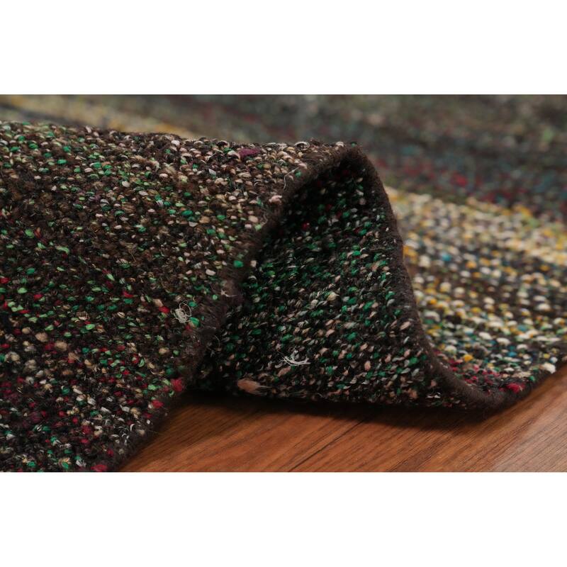 Hand Woven Oriental 100% Wool Carpet Modern Tribal Multi-Colored Kilim Runner Rug - 11' 2'' X 2' 8''