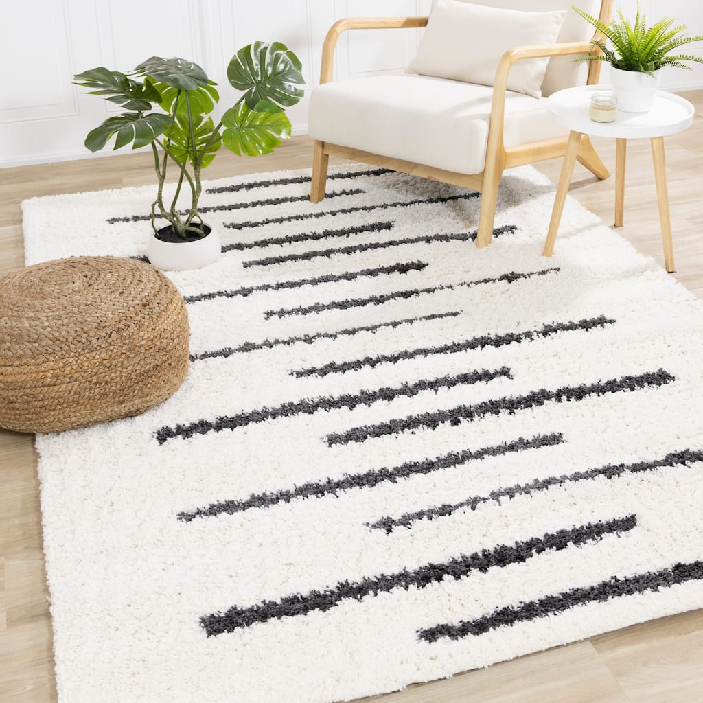 Alpine Rug Co. - Taylor Cream Grey Alternating Stripes Soft Area Rug.