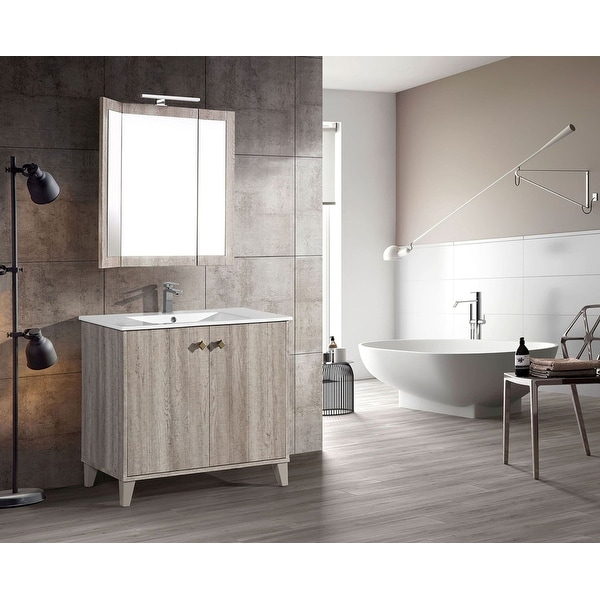 Swiss Madison SM-BV343 Éclair 36" Free Standing Single Basin Vanity Set with MDF Cabinet and Ceramic Vanity Top - Wax Oak