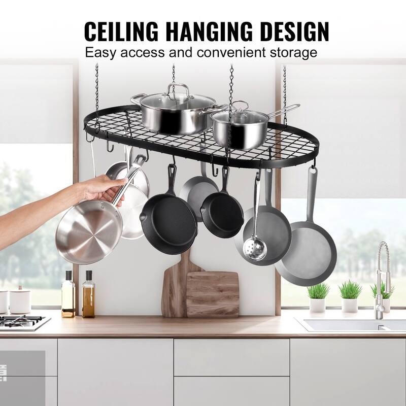 Hanging Pot Rack, Hanging Pot Rack Ceiling Mount, Ceiling Pot Rack with S Hooks, 80 lbs Loading Weight, Ideal for Home